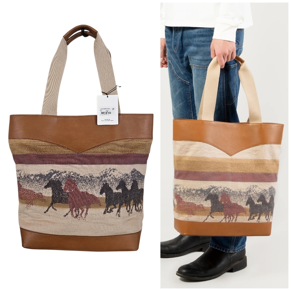 Woolrich Brown And Tan Tote Bag With Horse Design